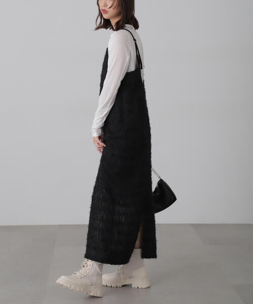 FREE'S MART（フリーズマート）の「◆シャギーキャミナローワンピース（ワンピース・レディース・ホワイト/ブラック・FREE）」の4枚目の写真