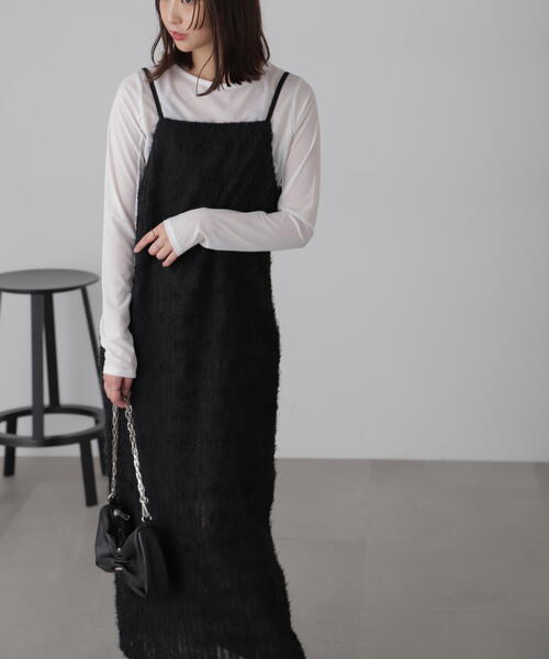 FREE'S MART（フリーズマート）の「◆シャギーキャミナローワンピース（ワンピース・レディース・ホワイト/ブラック・FREE）」の7枚目の写真