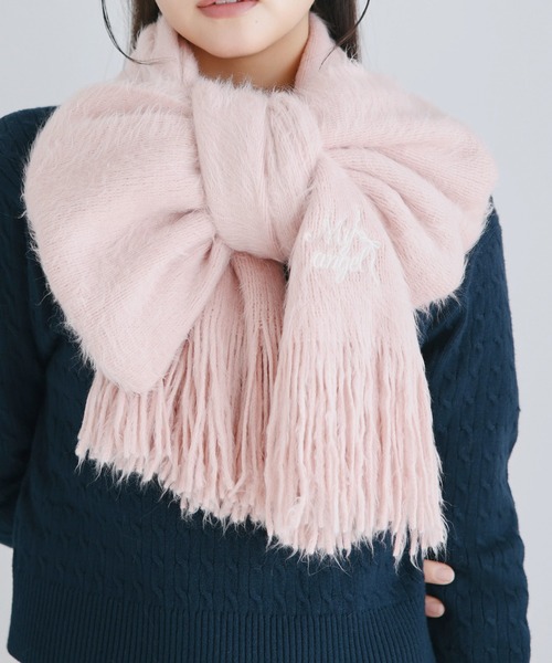SPINNS（スピンズ）の「ふわふわシャギー大判ストール　刺繍ロゴ（ストール/ショール・レディース・アイボリー/ピンク/ベージュ・ONESIZE）」の3枚目の写真