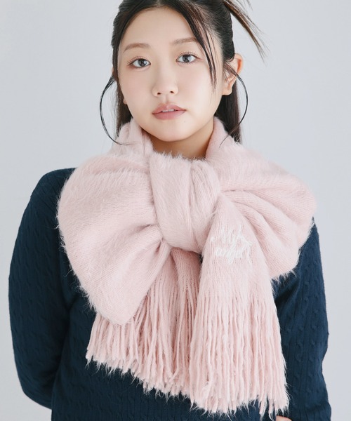 SPINNS（スピンズ）の「ふわふわシャギー大判ストール　刺繍ロゴ（ストール/ショール・レディース・アイボリー/ピンク/ベージュ・ONESIZE）」の10枚目の写真