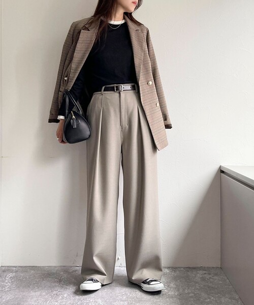 fredy emue（フレディエミュ）の「メランジライクイージースラックス（スラックス・レディース・チャコールグレー/ベビーピンク/ブラック/ベージュ・36/38）」の6枚目の写真