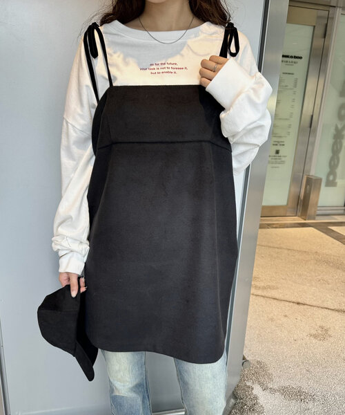 mline（エムライン）の「[mline]シャギーリボンミニワンピ（ワンピース・レディース・チャコールグレー/ブラック・FREE）」の2枚目の写真