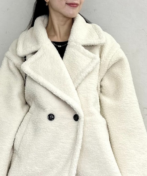 セール】フェイクムートン テーラードボアコート（ムートンコート  
