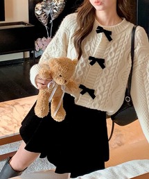 リボン ニット カーディガン レディース