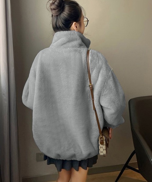 Miniministore(ミニミニストア)の「スタンドカラーボアジャケット レディース(ブルゾン・レディース・グレー/ベージュ/オフホワイト/ブラック・FREE)」の6枚目の写真