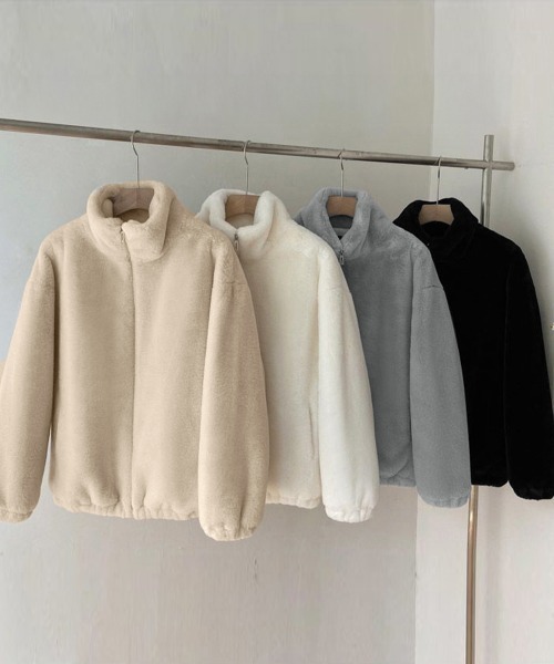 Miniministore(ミニミニストア)の「スタンドカラーボアジャケット レディース(ブルゾン・レディース・グレー/ベージュ/オフホワイト/ブラック・FREE)」の15枚目の写真