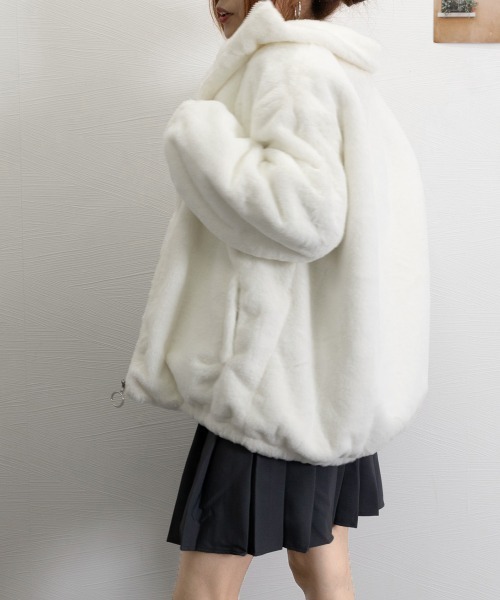 Miniministore(ミニミニストア)の「スタンドカラーボアジャケット レディース(ブルゾン・レディース・グレー/ベージュ/オフホワイト/ブラック・FREE)」の19枚目の写真