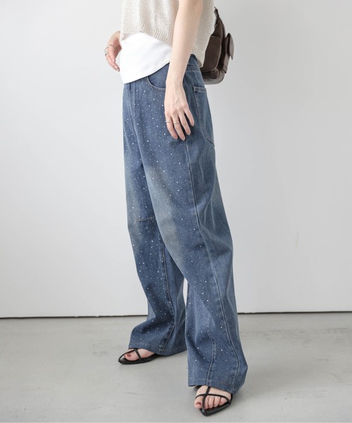 希少 ETRO デニム パンツ 刺繍 ラインストーン ビジュー ペイズリー