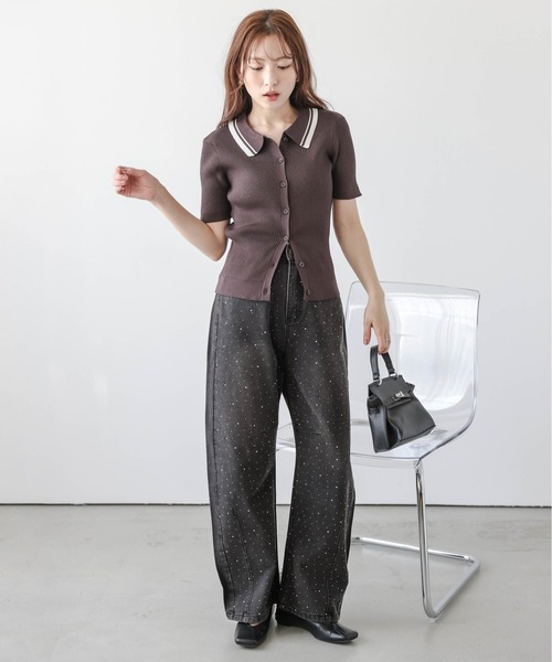 AMELY(エミリー)の「ラインストーン カーブデニムパンツ(デニムパンツ・レディース・ブルー/ライトブルー/ブラック・L/M)」の10枚目の写真
