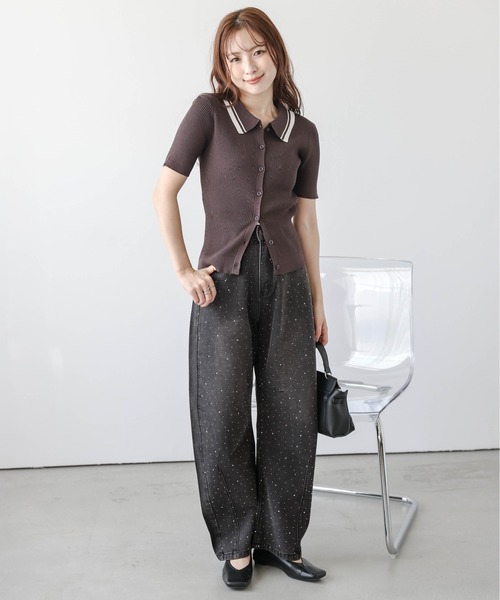 AMELY(エミリー)の「ラインストーン カーブデニムパンツ(デニムパンツ・レディース・ブルー/ライトブルー/ブラック・L/M)」の12枚目の写真