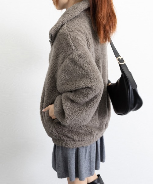 Miniministore(ミニミニストア)の「ファージャケット レディースボアブルゾン(ブルゾン・レディース・ダークグレー/オフホワイト・FREE)」の5枚目の写真