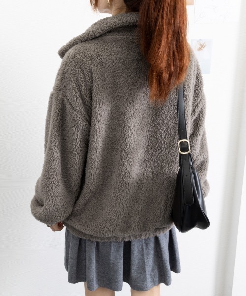 Miniministore(ミニミニストア)の「ファージャケット レディースボアブルゾン(ブルゾン・レディース・ダークグレー/オフホワイト・FREE)」の6枚目の写真
