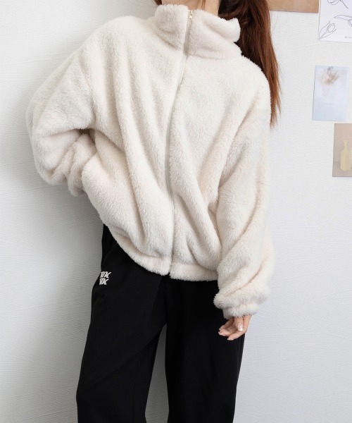Miniministore(ミニミニストア)の「ファージャケット レディースボアブルゾン(ブルゾン・レディース・ダークグレー/オフホワイト・FREE)」の12枚目の写真