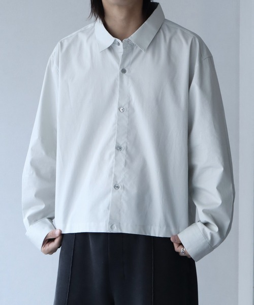 welise(ウェライズ)の「【welise/ウェライズ】-Made in Japan-40sシルケットブロード 長袖ショート丈シャツ(シャツ/ブラウス・メンズ・ネイビー/ブラック/オフホワイト・L/M)」の4枚目の写真
