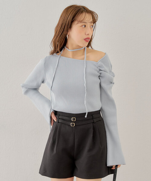 Chico（チコ）の「紐付きワンショル袖フレアニット（ニット/セーター・レディース・ネイビー/ブルー系その他/グレー/アイボリー・FREE）」の7枚目の写真