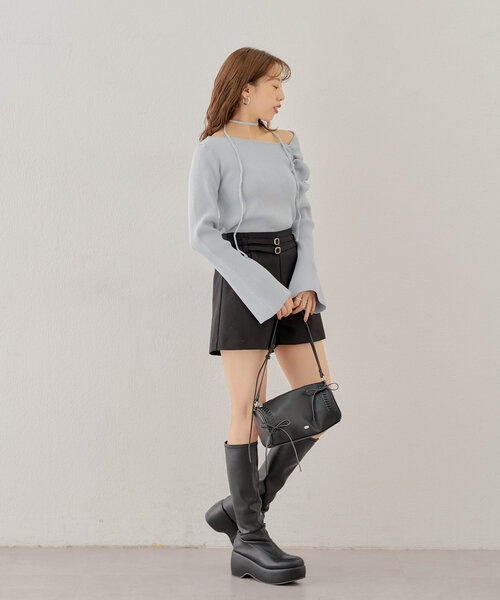 Chico（チコ）の「紐付きワンショル袖フレアニット（ニット/セーター・レディース・ネイビー/ブルー系その他/グレー/アイボリー・FREE）」の11枚目の写真