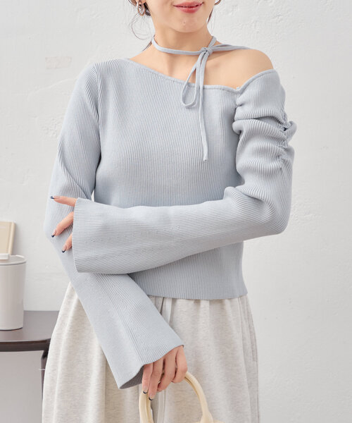 Chico（チコ）の「紐付きワンショル袖フレアニット（ニット/セーター・レディース・ネイビー/ブルー系その他/グレー/アイボリー・FREE）」の13枚目の写真