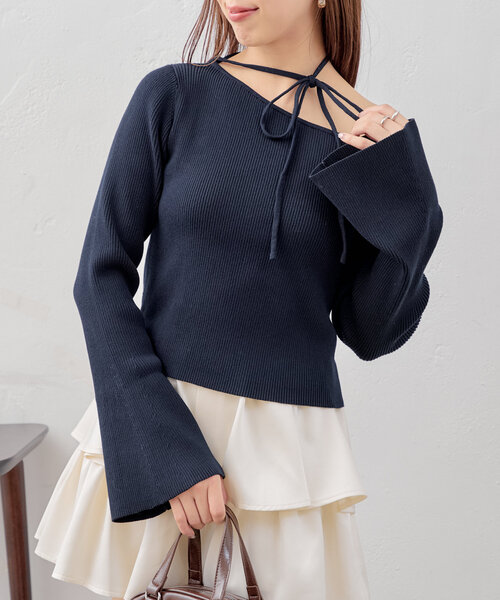 Chico（チコ）の「紐付きワンショル袖フレアニット（ニット/セーター・レディース・ネイビー/ブルー系その他/グレー/アイボリー・FREE）」の15枚目の写真