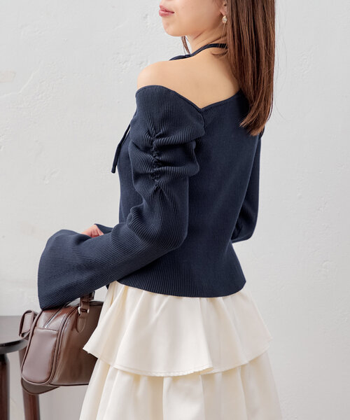 Chico（チコ）の「紐付きワンショル袖フレアニット（ニット/セーター・レディース・ネイビー/ブルー系その他/グレー/アイボリー・FREE）」の16枚目の写真