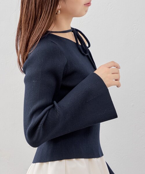 Chico（チコ）の「紐付きワンショル袖フレアニット（ニット/セーター・レディース・ネイビー/ブルー系その他/グレー/アイボリー・FREE）」の18枚目の写真