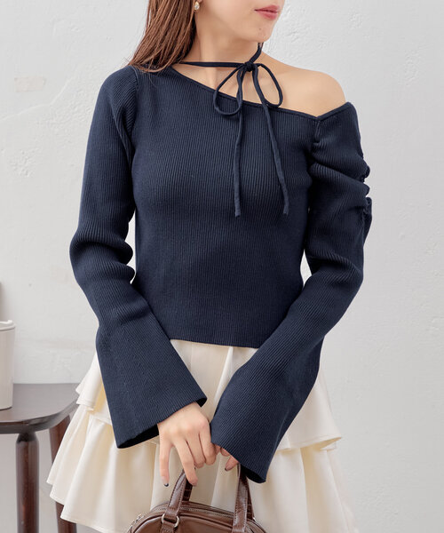 Chico（チコ）の「紐付きワンショル袖フレアニット（ニット/セーター・レディース・ネイビー/ブルー系その他/グレー/アイボリー・FREE）」の19枚目の写真