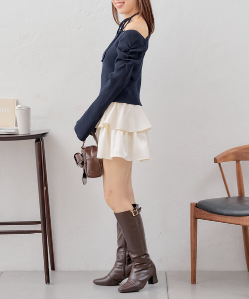 Chico（チコ）の「紐付きワンショル袖フレアニット（ニット/セーター・レディース・ネイビー/ブルー系その他/グレー/アイボリー・FREE）」の21枚目の写真