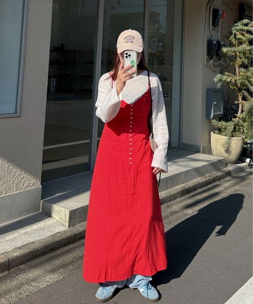 PILIT(ピリット)の「ウエストピンタック キャミワンピース(ワンピース・レディース・ブラック/レッド/ベージュ・MEDIUM)」の7枚目の写真