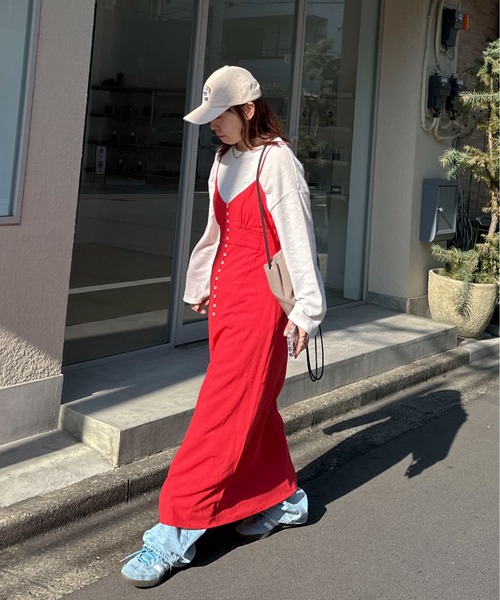 PILIT(ピリット)の「ウエストピンタック キャミワンピース(ワンピース・レディース・ブラック/レッド/ベージュ・MEDIUM)」の9枚目の写真