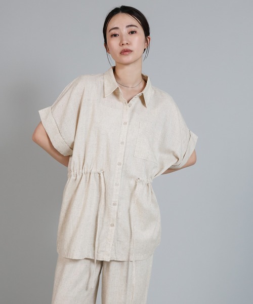 select MOCA Et(セレクトモカエト)の「【Et】Linen Mix Waist Drawstring Blouse【セットアップ可】(シャツ/ブラウス・レディース・ブラウン/ベージュ/チャコール・FREE)」の13枚目の写真