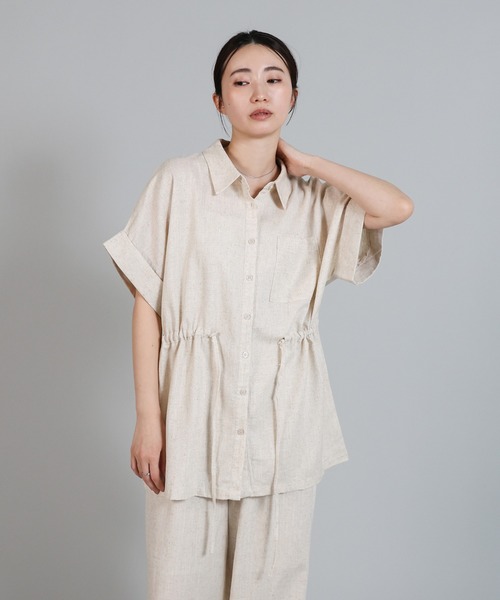 select MOCA Et(セレクトモカエト)の「【Et】Linen Mix Waist Drawstring Blouse【セットアップ可】(シャツ/ブラウス・レディース・ブラウン/ベージュ/チャコール・FREE)」の14枚目の写真
