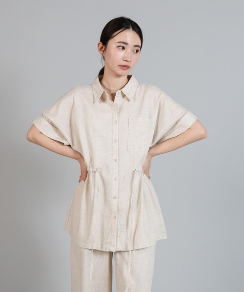 select MOCA Et(セレクトモカエト)の「【Et】Linen Mix Waist Drawstring Blouse【セットアップ可】(シャツ/ブラウス・レディース・ブラウン/ベージュ/チャコール・FREE)」の18枚目の写真