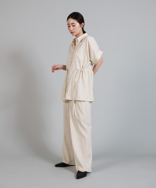 select MOCA Et(セレクトモカエト)の「【Et】Linen Mix Waist Drawstring Blouse【セットアップ可】(シャツ/ブラウス・レディース・ブラウン/ベージュ/チャコール・FREE)」の19枚目の写真