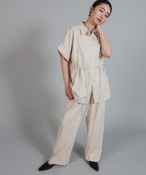 select MOCA Et(セレクトモカエト)の「【Et】Linen Mix Waist Drawstring Blouse【セットアップ可】(シャツ/ブラウス・レディース・ブラウン/ベージュ/チャコール・FREE)」の17枚目の写真
