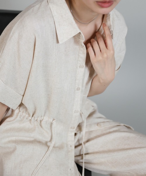 select MOCA Et(セレクトモカエト)の「【Et】Linen Mix Waist Drawstring Blouse【セットアップ可】(シャツ/ブラウス・レディース・ブラウン/ベージュ/チャコール・FREE)」の20枚目の写真
