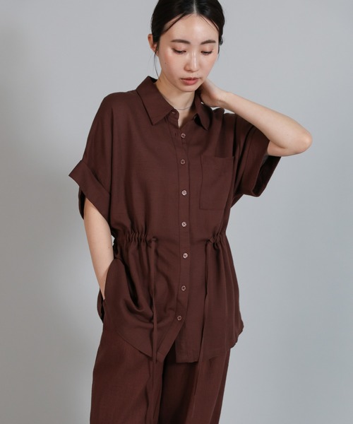 select MOCA Et(セレクトモカエト)の「【Et】Linen Mix Waist Drawstring Blouse【セットアップ可】(シャツ/ブラウス・レディース・ブラウン/ベージュ/チャコール・FREE)」の7枚目の写真