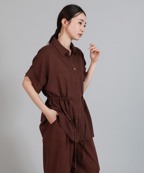 select MOCA Et(セレクトモカエト)の「【Et】Linen Mix Waist Drawstring Blouse【セットアップ可】(シャツ/ブラウス・レディース・ブラウン/ベージュ/チャコール・FREE)」の6枚目の写真
