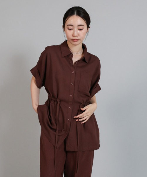 select MOCA Et(セレクトモカエト)の「【Et】Linen Mix Waist Drawstring Blouse【セットアップ可】(シャツ/ブラウス・レディース・ブラウン/ベージュ/チャコール・FREE)」の9枚目の写真