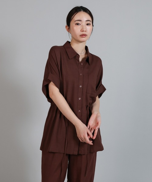 select MOCA Et(セレクトモカエト)の「【Et】Linen Mix Waist Drawstring Blouse【セットアップ可】(シャツ/ブラウス・レディース・ブラウン/ベージュ/チャコール・FREE)」の11枚目の写真