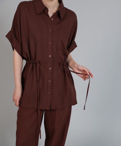 select MOCA Et(セレクトモカエト)の「【Et】Linen Mix Waist Drawstring Blouse【セットアップ可】(シャツ/ブラウス・レディース・ブラウン/ベージュ/チャコール・FREE)」の8枚目の写真