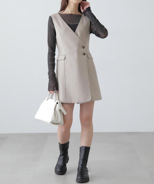 セール】ジレ風ラップミニジャンパースカート（ワンピース）｜FREE'S