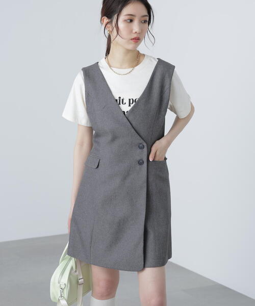 FREE'S MART(フリーズマート)の「ジレ風ラップミニジャンパースカート(ワンピース・レディース・ベージュ/ブラック/グレー/グレー系その他・SMALL/MEDIUM)」の4枚目の写真