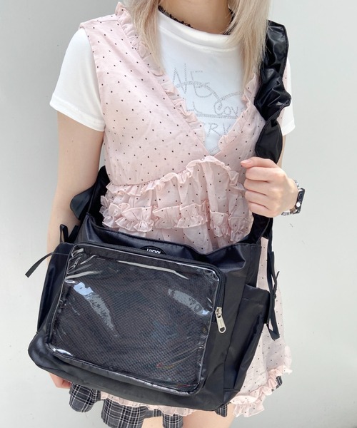 SHEPP（シープ）の「ギャザー ショルダー 痛バッグ クリア リボン（ショルダーバッグ・レディース・ホワイト/ブラック/ピンク/シルバー/ブルー・F）」の3枚目の写真