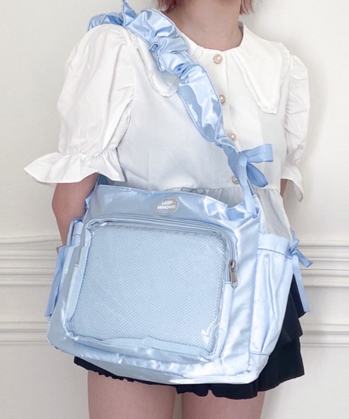 SHEPP（シープ）の「ギャザー ショルダー 痛バッグ クリア リボン（ショルダーバッグ・レディース・ホワイト/ブラック/ピンク/シルバー/ブルー・F）」の13枚目の写真