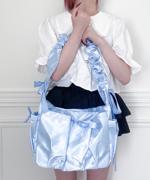 SHEPP（シープ）の「ギャザー ショルダー 痛バッグ クリア リボン（ショルダーバッグ・レディース・ホワイト/ブラック/ピンク/シルバー/ブルー・F）」の14枚目の写真