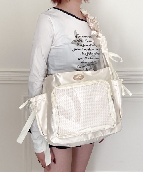 SHEPP（シープ）の「ギャザー ショルダー 痛バッグ クリア リボン（ショルダーバッグ・レディース・ホワイト/ブラック/ピンク/シルバー/ブルー・F）」の16枚目の写真