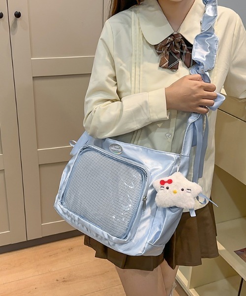 SHEPP（シープ）の「ギャザー ショルダー 痛バッグ クリア リボン（ショルダーバッグ・レディース・ホワイト/ブラック/ピンク/シルバー/ブルー・F）」の8枚目の写真