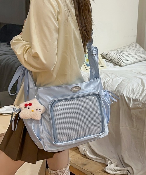 SHEPP（シープ）の「ギャザー ショルダー 痛バッグ クリア リボン（ショルダーバッグ・レディース・ホワイト/ブラック/ピンク/シルバー/ブルー・F）」の9枚目の写真