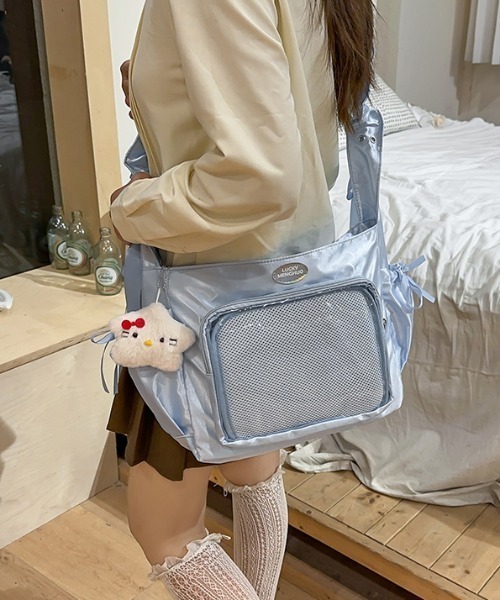 SHEPP（シープ）の「ギャザー ショルダー 痛バッグ クリア リボン（ショルダーバッグ・レディース・ホワイト/ブラック/ピンク/シルバー/ブルー・F）」の7枚目の写真