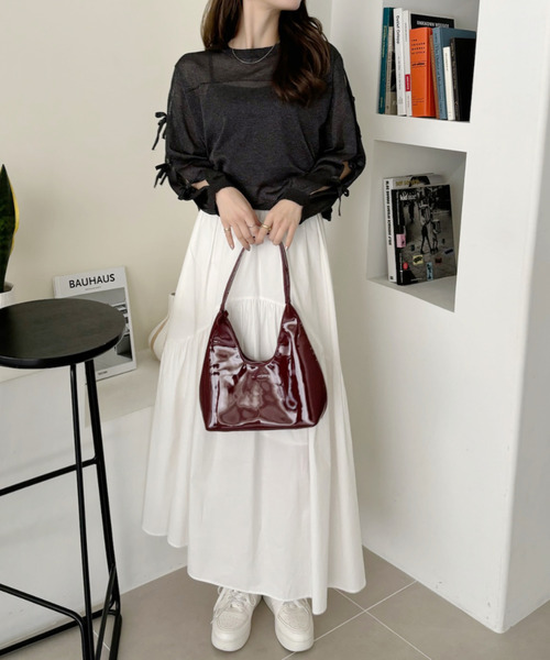 Ada.(エイダ)の「シアー リボン カットアウト デザイン ニット(ニット/セーター・レディース・アイボリー/ブラック/ベージュ・FREE)」の14枚目の写真