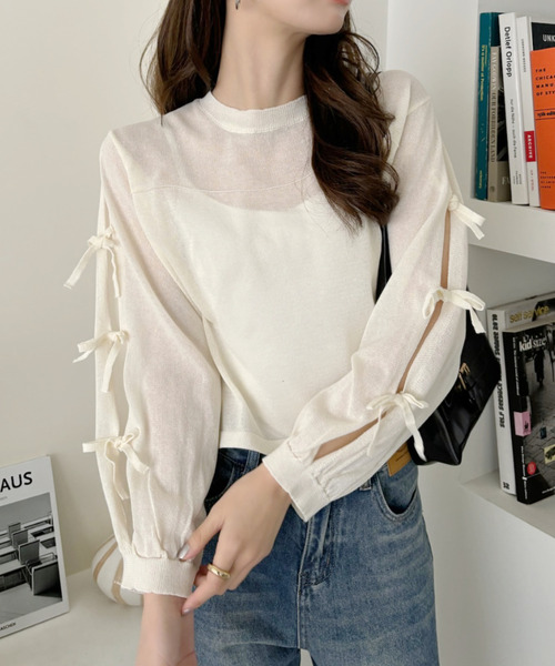 Ada.(エイダ)の「シアー リボン カットアウト デザイン ニット(ニット/セーター・レディース・アイボリー/ブラック/ベージュ・FREE)」の17枚目の写真